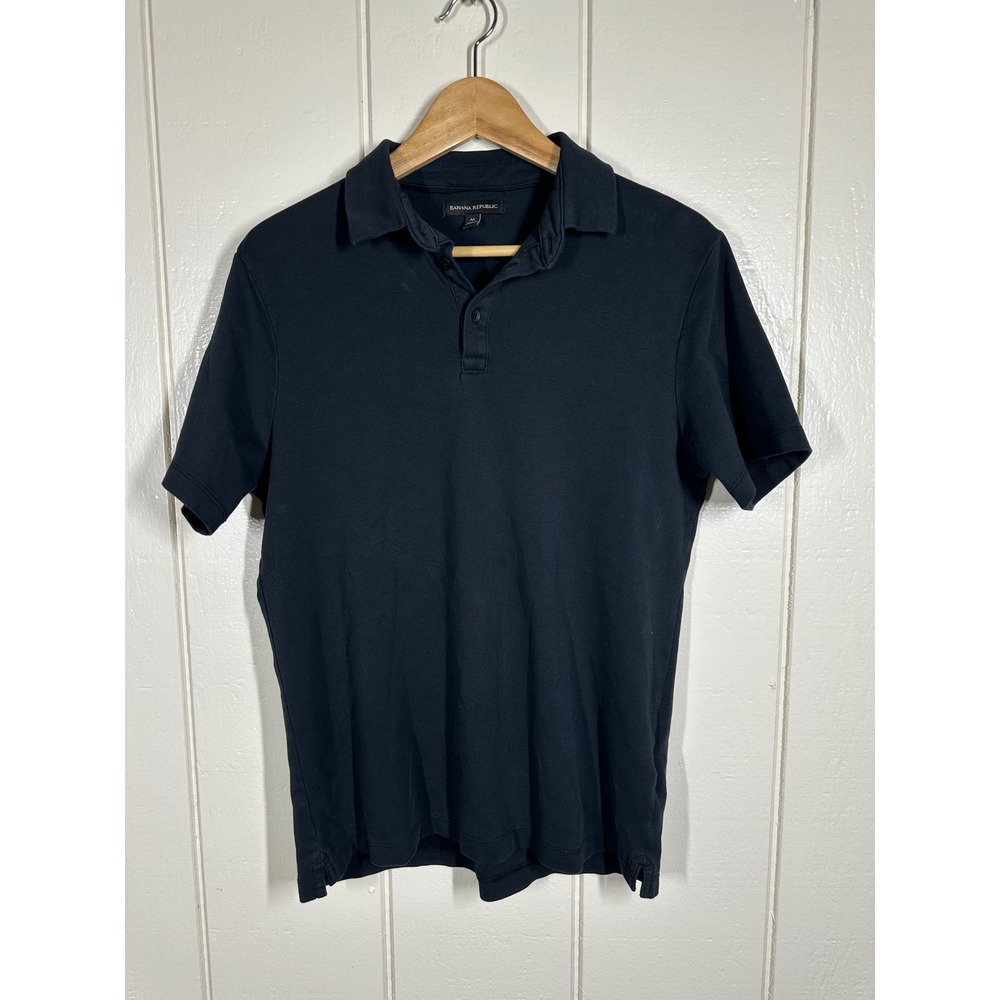 Banana Republic Polo Shirt Mens M Blue Luxury Touch Short Sleeve Solid Casual